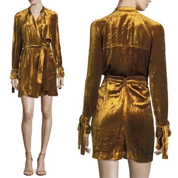 A.L.C. • Kendall Velvet Trench Dress Ochre as seen on Kendall Jenner - Picture 6 of 11